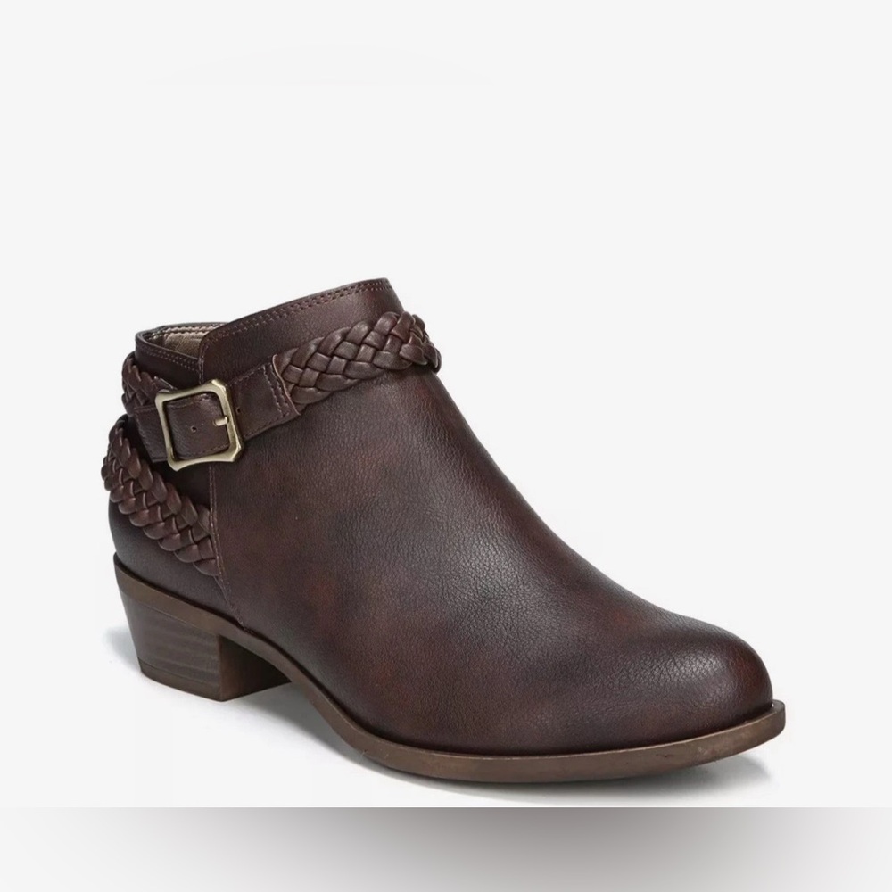 LifeStride Adrianna Bootie Women's 8.5W Brown Zip Booties Faux Leather Comfort